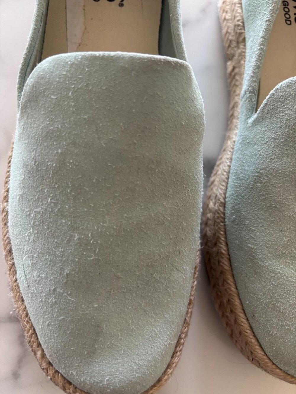 TOMS Suede Espadrille Platform Loafer Size 6 EU 36.5 Mint Sage Leather Upper - Picture 8 of 8
